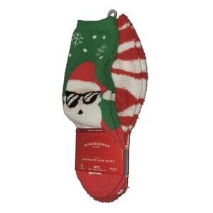 Wondershop Kids' M/L 2pk Cool Santa Cozy Crew Socks Red/Green Christmas Holiday